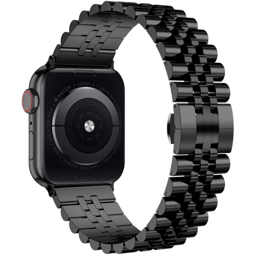 WORRYFREE GADGETS  Wfg Classic Stainless Steel Metal Beads Band for Apple Watch-38/40/41MM - In Black