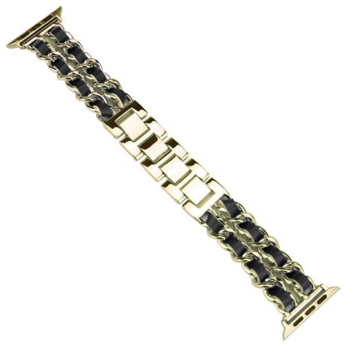 Bracelet en métal et en cuir à chaîne WFG pour Apple Watch - 38&nbsp;mm/40&nbsp;mm/41&nbsp;mm - Doré/Noir