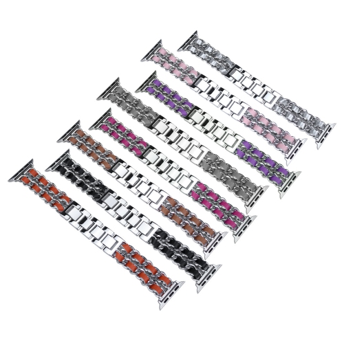 Bracelet en métal et en cuir à chaîne WFG pour Apple Watch - 38 mm/40 mm/41 mm - Doré/Noir