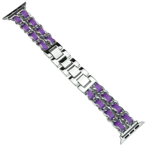 WORRYFREE GADGETS Wfg Metal & Leather Chain Band for Apple Watch -38/40/41MM - Silver/purple
