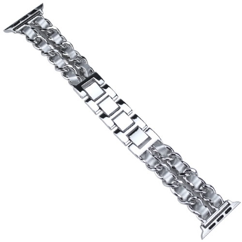 WORRYFREE GADGETS  Wfg Metal & Leather Chain Band for Apple Watch -38/40/41MM - Silver/gray In Multicolor