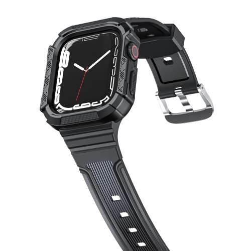 Bracelet en polyuréthane thermoplastique WFG avec étui protecteur intégré pour Apple Watch - 44/45&nbsp;mm - Noir/rouge