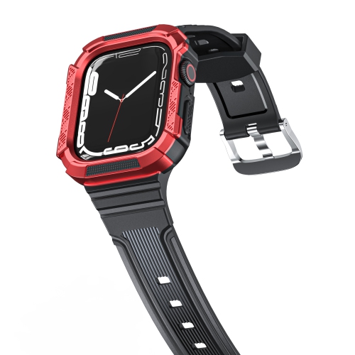Bracelet en polyuréthane thermoplastique WFG avec étui protecteur intégré pour Apple Watch - 44/45&nbsp;mm - Noir/rouge
