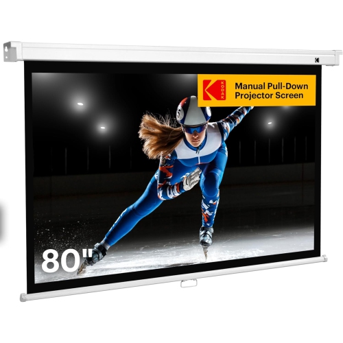 Kodak 80" Manual Pull Down Projector Screen, Large 16:9 Retractable Projector Screen