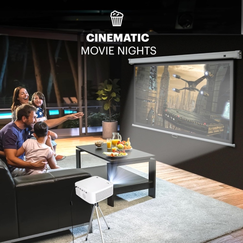 Kodak 80" Manual Pull Down Projector Screen, Large 16:9 Retractable Projector Screen, Black