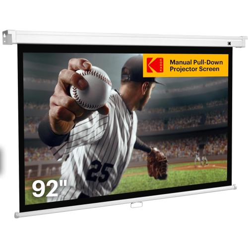 Kodak 92" Manual Pull Down Projector Screen, Large 16:9 Retractable Projector Screen