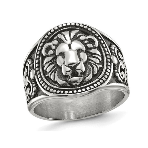 GEM AND HARMONY  Mens Antiqued Stainless Steel Lion Ring In Multicolor