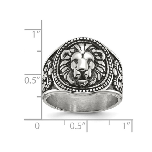 Mens Antiqued Stainless Steel Lion Ring