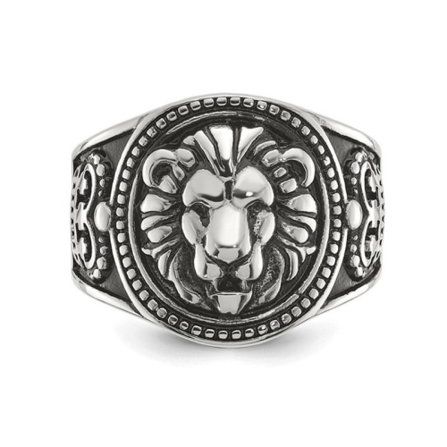 Mens Antiqued Stainless Steel Lion Ring