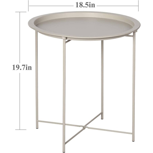 Side/End Table, Folding Round Metal Waterproof Anti-Rust Outdoor / Indoor Tray for Living Room, Bedroom, Balcony and Office, set of 2 Grey