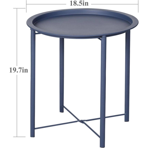 Side/End Table, Folding Round Metal Waterproof Anti-Rust Outdoor / Indoor Tray for Living Room, Bedroom, Balcony and Office, set of 2 Bue