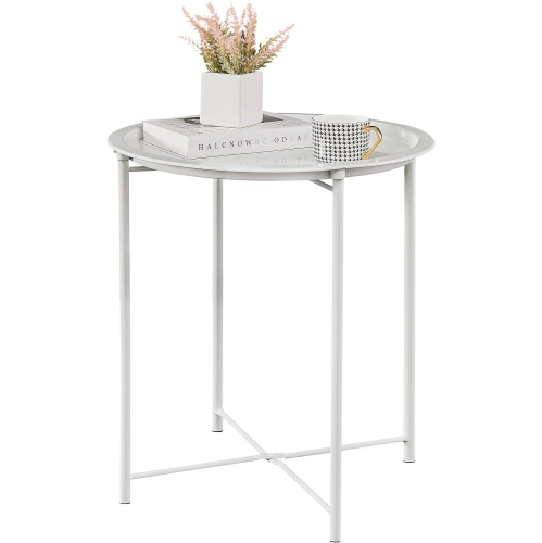 Side/End Table, Folding Round Metal Waterproof Anti-Rust Outdoor / Indoor Tray for Living Room, Bedroom, Balcony and Office, 1 PCS Beige