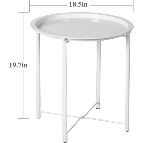 Side/End Table, Folding Round Metal Waterproof Anti-Rust Outdoor / Indoor Tray for Living Room, Bedroom, Balcony and Office, 1 PCS Beige