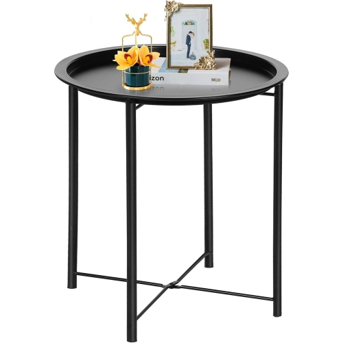 NONE Side/end Table, Folding Round Metal Waterproof Anti-Rust Outdoor / Indoor Tray for Living Room, Bedroom, Balcony And Office, 1 PCs Black