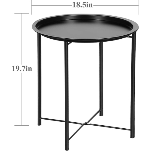 Side/End Table, Folding Round Metal Waterproof Anti-Rust Outdoor / Indoor Tray for Living Room, Bedroom, Balcony and Office, 1 PCS Black