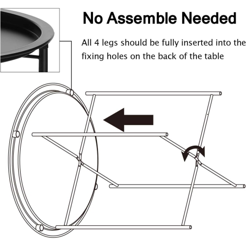 Side/End Table, Folding Round Metal Waterproof Anti-Rust Outdoor / Indoor Tray for Living Room, Bedroom, Balcony and Office, 1 PCS Black