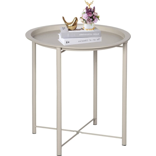 Side/End Table, Folding Round Metal Waterproof Anti-Rust Outdoor / Indoor Tray for Living Room, Bedroom, Balcony and Office, 1 PCS Grey