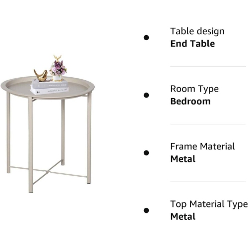 Side/End Table, Folding Round Metal Waterproof Anti-Rust Outdoor / Indoor Tray for Living Room, Bedroom, Balcony and Office, 1 PCS Grey