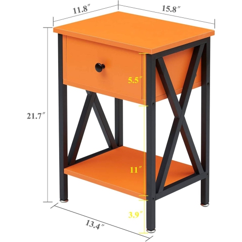 Night Stand for Bedroom, Modern Bedside End Tables, Nightstands with Drawer &Storage for Office, Living Room, Orange