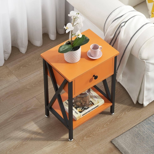 Night Stand for Bedroom, Modern Bedside End Tables, Nightstands with Drawer &Storage for Office, Living Room, Orange