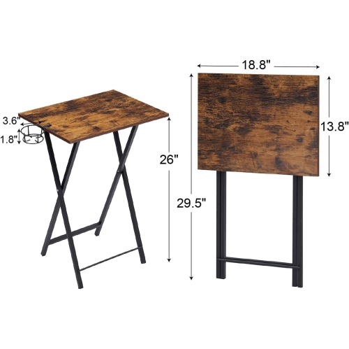 Folding TV Tray for Eating Set of 2, Portable Snack Table DinnerTable with Cup Holder for Couch, Living Room, Brown
