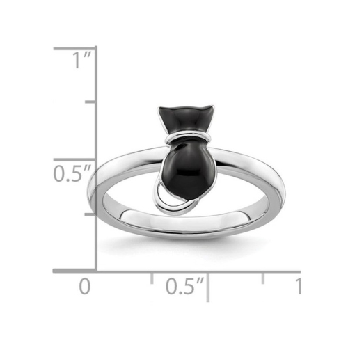 Sterling Silver Black Enameled Cat Ring