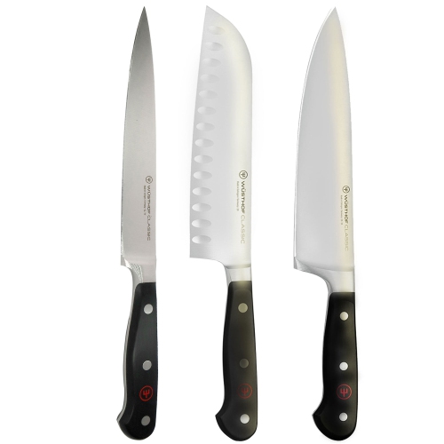 WUSTHOF  " Classic 6"" Utility Knife With 7"" Santoku Kitchen Knife + 8"" Chef's Knife"