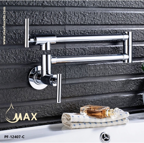 MAX Faucets | Pot Filler Faucet Double Handle Commercial Wall Mounted 26" With Accessories Chrome Finish.