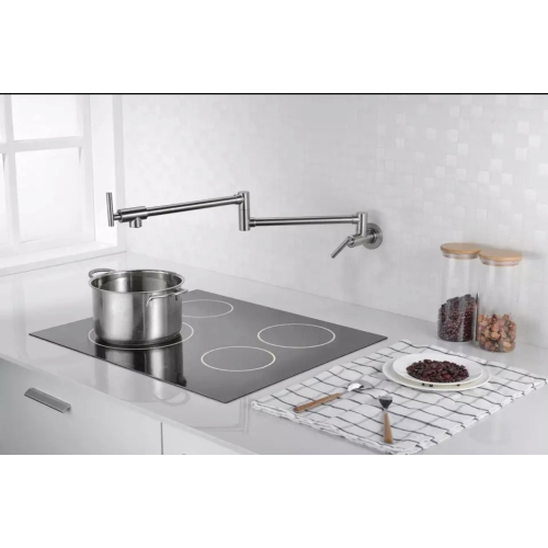 MAX Faucets | Wall Mounted Pot Filler Faucet Double Handle Commercial 26" With Accessories Brushed Nickel Finish