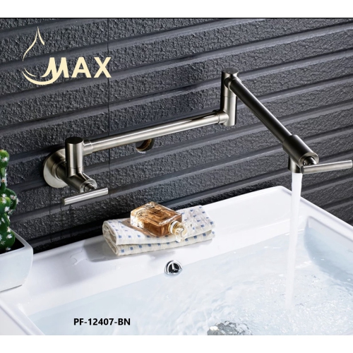 MAX Faucets | Wall Mounted Pot Filler Faucet Double Handle Commercial 26" With Accessories Brushed Nickel Finish