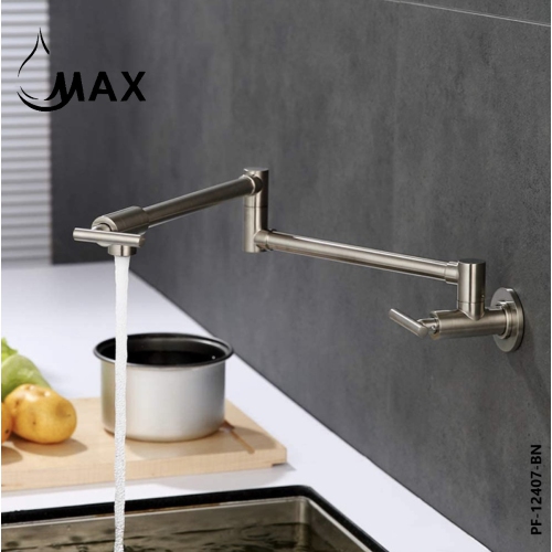 MAX Faucets | Wall Mounted Pot Filler Faucet Double Handle Commercial 26" With Accessories Brushed Nickel Finish