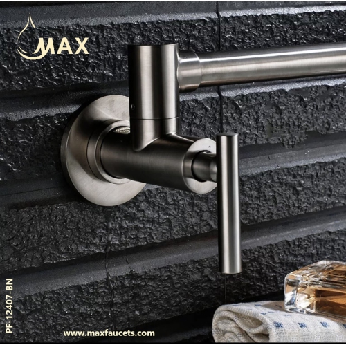 MAX Faucets | Wall Mounted Pot Filler Faucet Double Handle Commercial 26" With Accessories Brushed Nickel Finish