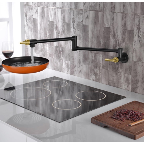 MAX FAUCETS  | Pot Filler Faucet Double Handle Commercial Wall Mounted 26" With Accessories Matte Black, Brushed Finish In Gold