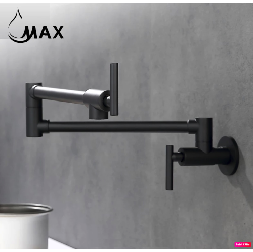 MAX Faucets | Pot Filler Faucet Double Handle Commercial Wall Mounted 26" With Accessories Matte Black Finish