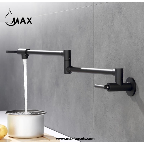 MAX Faucets | Pot Filler Faucet Double Handle Commercial Wall Mounted 26" With Accessories Matte Black Finish