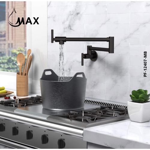 MAX Faucets | Pot Filler Faucet Double Handle Commercial Wall Mounted 26" With Accessories Matte Black Finish