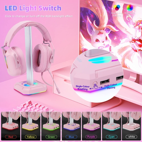 Headphone Stand RGB Lights Gaming Headset Holder with 3 USB Port for Charging or Connecting Headset Keyboard and Mouse,9 Modes Can be Toggles and