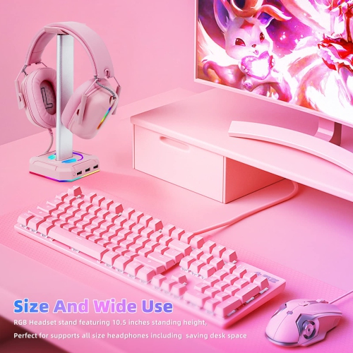 Headphone Stand RGB Lights Gaming Headset Holder with 3 USB Port for Charging or Connecting Headset Keyboard and Mouse,9 Modes Can be Toggles and