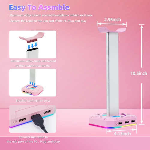 Headphone Stand RGB Lights Gaming Headset Holder with 3 USB Port for Charging or Connecting Headset Keyboard and Mouse,9 Modes Can be Toggles and