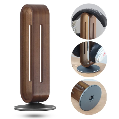 Bright Stone Headphone Stand for Desk Headset Holder Bamboo & Aluminum Earphone Stand for All Headphones
