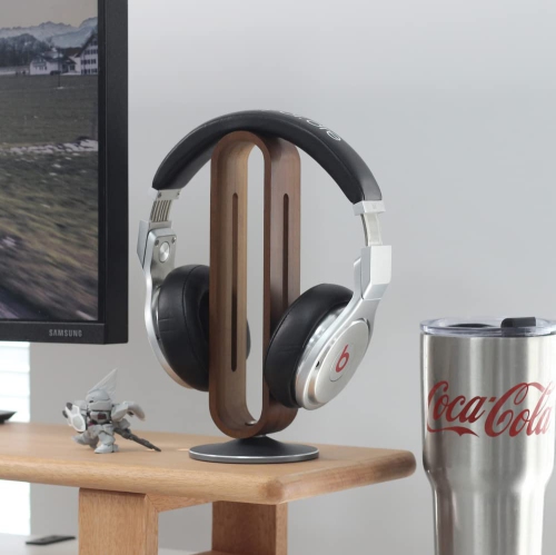 Bright Stone Headphone Stand for Desk Headset Holder Bamboo & Aluminum Earphone Stand for All Headphones