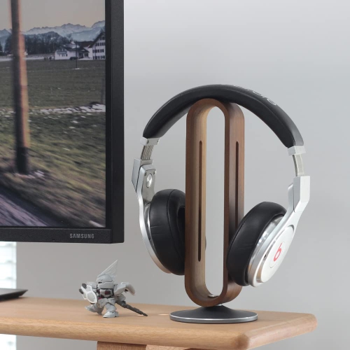 Headphone Stand for Desk,BRIGHT STONE Wood Headset Holder Bamboo & Aluminum Earphone Stand for All Headphones