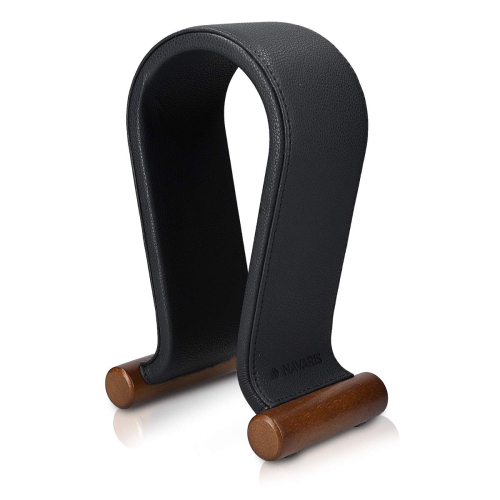 Headphone Stand - Synthetic Leather Headset Hanger with Wood Base - Holder for Wired, Wireless, Gaming, DJ, Studio Headphones - Black