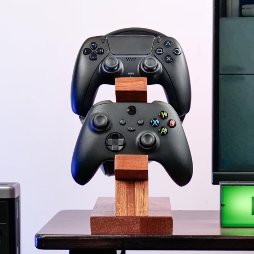2 in 1 Wooden Controller Holder Compatible with Xbox Series PS5 PC STEAM Switch, Quality Pine Wood Headphone Stand Display Headset Holder for
