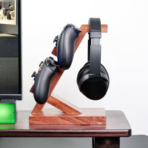 2 in 1 Wooden Controller Holder Compatible with Xbox Series PS5 PC STEAM Switch, Quality Pine Wood Headphone Stand Display Headset Holder for