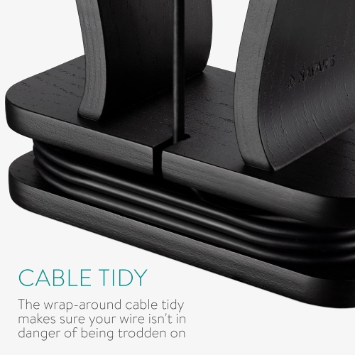 Wood Headphone Stand - Wooden Universal Holder Display Hanger for Over-Ear Headphones w/Wire Storage - Audio Equipment Accessories - Black