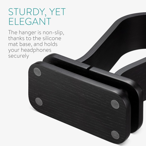 Wood Headphone Stand - Wooden Universal Holder Display Hanger for Over-Ear Headphones w/Wire Storage - Audio Equipment Accessories - Black
