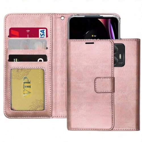 CSMART  [Cs] Magnetic Card Slot Leather Folio Wallet Flip Case Cover for Motorola Moto G Power 2024, Rose In Gold