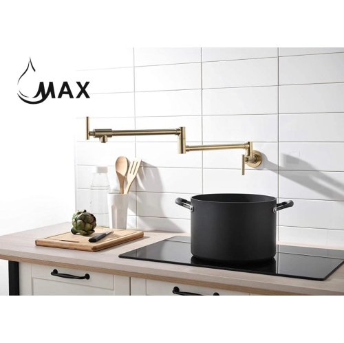 MAX Faucets | Pot Filler Faucet Double Handle Commercial Wall Mounted 26" With Accessories Brushed Gold Finish