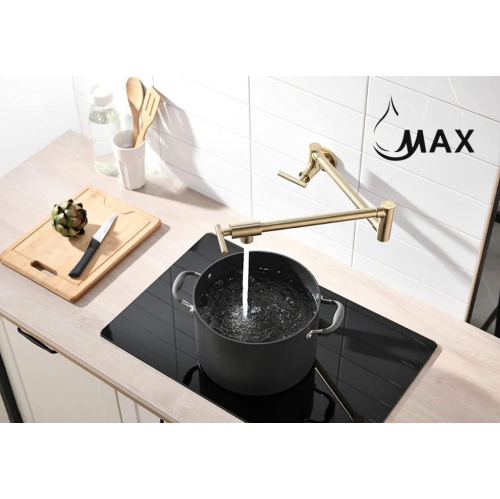 MAX Faucets | Pot Filler Faucet Double Handle Commercial Wall Mounted 26" With Accessories Brushed Gold Finish